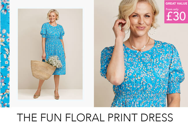 Smock Cuff and Waist Print Viscose Dress - LS633
